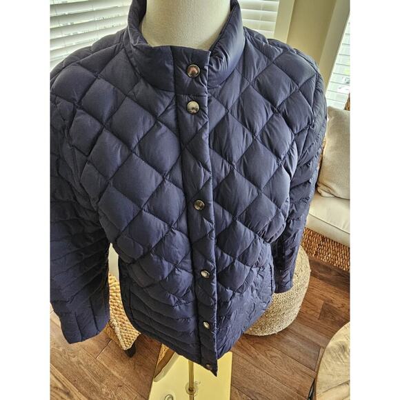 Lands' End Blue Quilted Down Puffer Coat Jacket Full Zip Women’s Sz MP EUC - Picture 2 of 11
